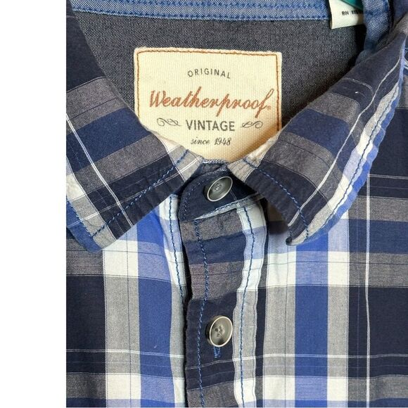 Weatherproof blue & black plaid 100% cotton casual button down shirt size m - Picture 4 of 8